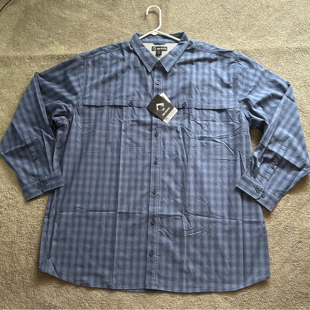 Dri Duck Shirt Mens 4XL Paseo Blue Plaid Long Sleeve Button Front Vented Shirt